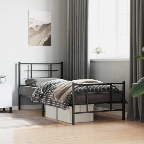 BOWEKAM Muebles, camas y accesorios, camas y marcos de cama, marco de cama de metal sin colchón con estribo, color negro, 90 x 190 cm