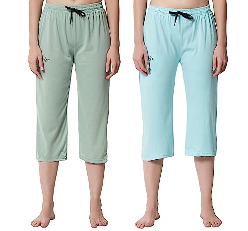 Image of Fflirtygo Women's Cotton Plain Calf Length Capri | Nightwear Short Pyjama | 3 /4th Solid Pyjama Pant | Regular Fit Casual & Lounge Wear Capri Combo (Pack of 2)