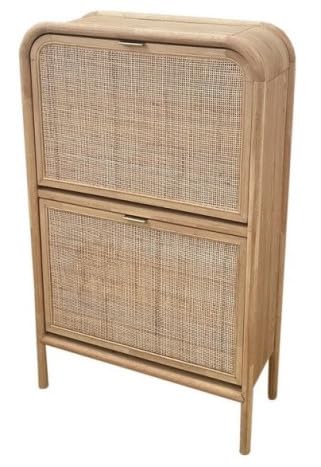 Meuble à chaussures en bois de qualité DRW avec cannage en rotin véritable