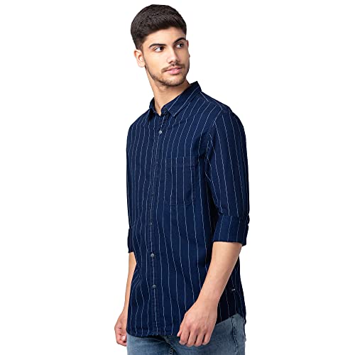 Image of Spykar Men's Cotton Blend Full Sleeves Slim Fit Shirt