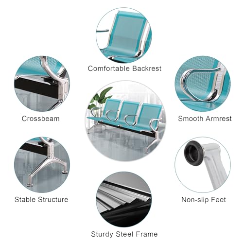 Cómodo banco de recepción de 3 plazas con reposabrazos, solución ideal para zonas de espera para oficinas, aeropuertos, hospitales y bancos, elegante diseño verde