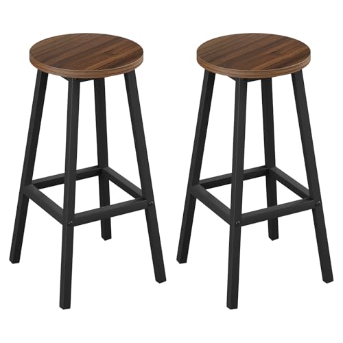 Klihome Taburete de Bar Juego de 2, Taburetes Altos Cocina con Reposapies, Sillas Altas de Cocina, Comedor y Barra Bar, Estructura de Metal, Roble Oscuro