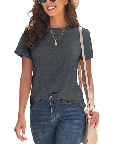 Image of KevaMolly Basic T Shirts for Women UPF 50+ Short Sleeve Casual Summer Tops Trendy Solid Loose Fit Crew Neck Tees Tshirt