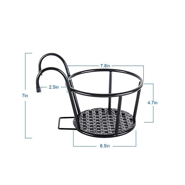 Metal/Iron Art Hanging Baskets Flower Pot Holder - Great for Patio Balcony Porch or Fence,White, Black - Image 3