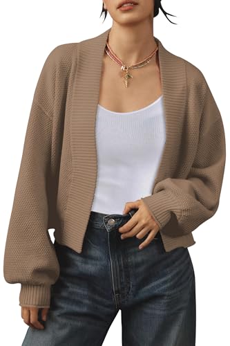 Image of Women's Open Front Cropped Cardigan Lightweight Fall Long Sleeve Waffle Knit Cardigans