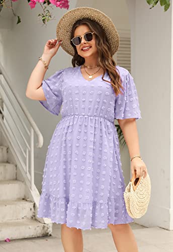 Image of Keluummi Plus Size Wedding Guest Dress for Curvy Women, Boho Floral Empire Waist Midi with Sleeve