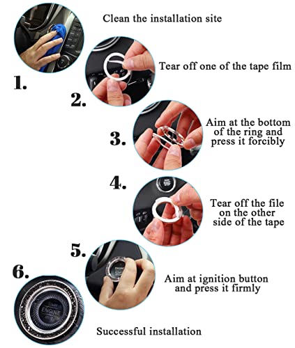 Image of ToBeQueen Bling Push Start Button Cover Ring, Interior Crystal Diamond Rhinestone Engine Start Stop Ring Emblem Decoration Sticker, Black Bling Car Accessories for Women, Black
