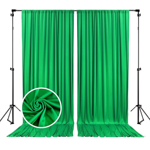 Image of 10 x 7 Feet Green Backdrop Curtain for Partie, Background Curtains for Photoshoot, Birthday, Wedding, Halloween, Thanksgiving, Christmas, New Year Party Decorations 5Ft x 7Ft, 2 Panels