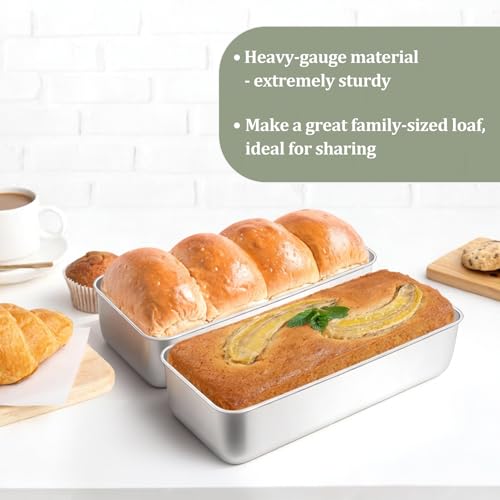 Onader 3lb Loaf Tin Set of 2, Stainless Steel Large Bread Loaf Pan for Baking Banana Bread, Meat Loaf, Lasagna and Cake, Healthy & Sturdy, Oven & Dishwasher Safe, 31.5X 13.7X 7.5 cm - Image 6