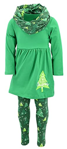 Image of Unique Baby Girls Kids Toddler 3pc Outfit Set Long Sleeve Soft Knit Tunic Top Leggings and Scarf