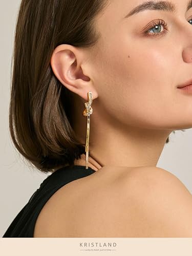 18K Gold Plated Snake Chain Tassel Earrings for Women Fringe Knot Cubic Zircon with S925 Silver Stud Earrings Long Tassel Drop Boho Jewelry4