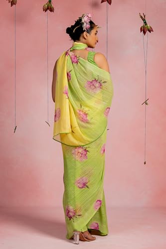Image of MIRCHI FASHION Saree for Woman Georgette Floral and Leaf Printed | Elegant Farewell and Ceremonial Women's Sari with Blouse Piece