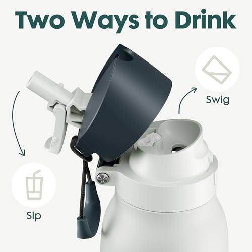 Image of Meoky 24 oz Travel Water Bottle Stainless Steel: Leak Proof Locking Lid, 2-in-1 Straw and Spout, 24 Hours Cold, Top Handle, BPA Free, Slim Insulated Water Bottle for Car Ourdoor, Frost