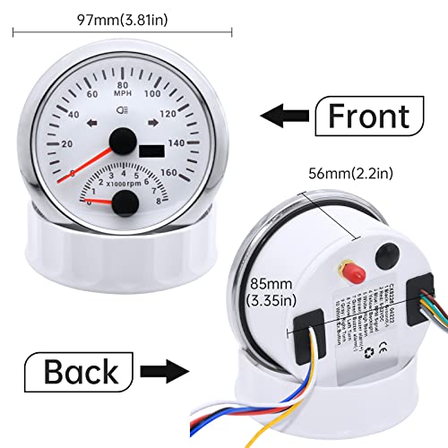 Image of ARTILAURA GPS Speedometer 0-160MPH with Tachometer 8000 RPM Gauge 85mm 3-3 /8 inch Boat GPS Speedometer Gauge with Antenna for Car Marine (White)