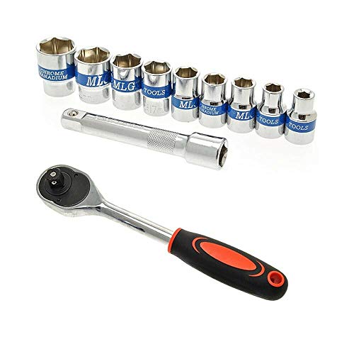 Gloriashoponline CHIAVE A CRICCHETTO REVERSIBILE 1/2 KIT 9 BUSSOLE ESAGONALI BUSSOLA DA 8 24 MM