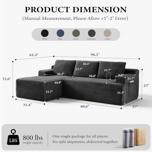 Image of 96 inch Sectional Couches for Living Room Cloud Couch Sofa with L-Shape Upholstered Boneless Couchs Modern Modular Sectional Couch with Chaise