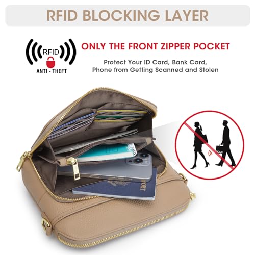 Image of Kattee Leather Crossbody Bag with Built-in RFID Wallet | Top grain pebbled leather, built-in RFID wallet, multiple pockets, and an adjustable strap for everyday use.