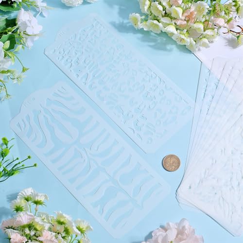 GORGECRAFT 10Pcs Art Texture Stencils Plastic Reusable Mixed Media Template Leopard Cow Print Abstract Layered Border Stencils for Crafts Painting on Wood Wall Furniture Cake Decorative 26.3x11.25cm - Image 4