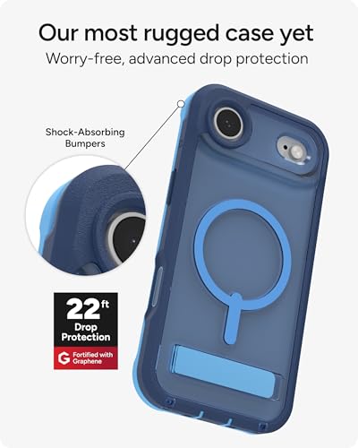 Image of ZAGG Rainier Case with Kickstand for iPhone Air - Blue Cobalt Horizon, Graphene 22ft (7m) Drop Protection, Lanyard Attach Points, MagSafe, Wireless Charging Compatible, 2-Piece Design, Phone Case