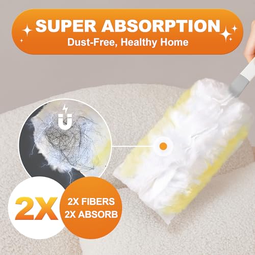 Image of JOYMOOP Disposable Duster for Cleaning, with 1 Handles & 24 Ct Yellow Heavy Duty Refills for Swiffer Feather Duster, Household Cleaning Tool for Electronics, Dusting Furniture, Blinds