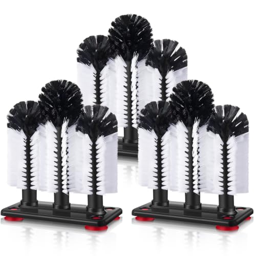 Image of Havawish 3 Pack Water Bottle Cleaning Brush with Suction Base, 3 Head Bristle Bar Glass Washer for Sink, Washer Brush Cleaner for Bar Beer Cup, Wine Glass, Long Leg Cup Kitchen Tools