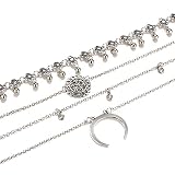 Générique Bohemian- Collier pour Femme et Fille Collier de Mode Lune Fleurs à Plusieurs étages Colliers et pendentifs pour Femmes et rétro Collier Anniversaire Saint Valentin Fête (Sliver, One Size)