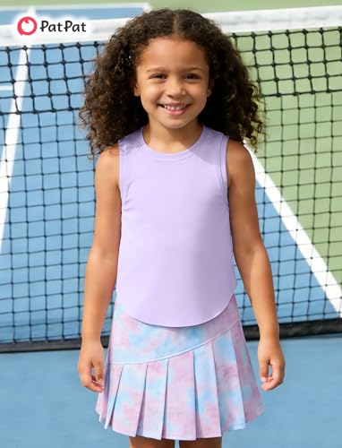 Image of PATPAT Girls Tennis Skirt Sets Moisture Wicking Tank Tops and Pleated Skirts 2 Piece Outfits Activewear Sets 5-12 Years