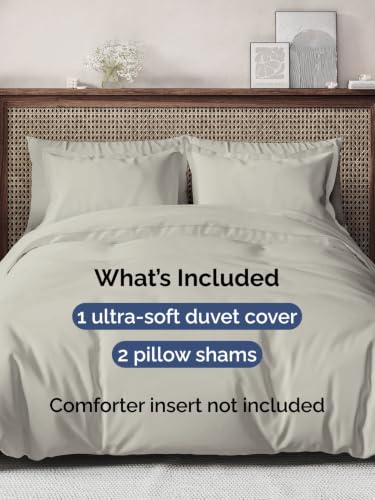 Image of Duvet Cover Queen Size - Soft 3 Piece with Zipper Closure - Light Grey