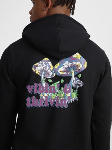 Image of Veirdo Cotton Fleece Regular Fit Hooded Sweatshirt Lastest Back Graphic Printed Winter Hoodies for Men (Available Colors: Marine Green, Marshmellow, Black, SOYA Bean, Orange & Blue)