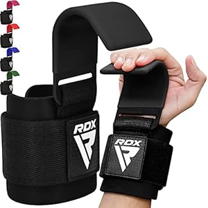 RDX Weight Lifting Hooks Straps Pair, Non-Slip Rubber Coated Grip, 7mm Neoprene Padded Wrist Wrap Support Powerlifting Deadlift Pull Up Fitness Strength Training, Gym Bodybuilding Workout, Men Women