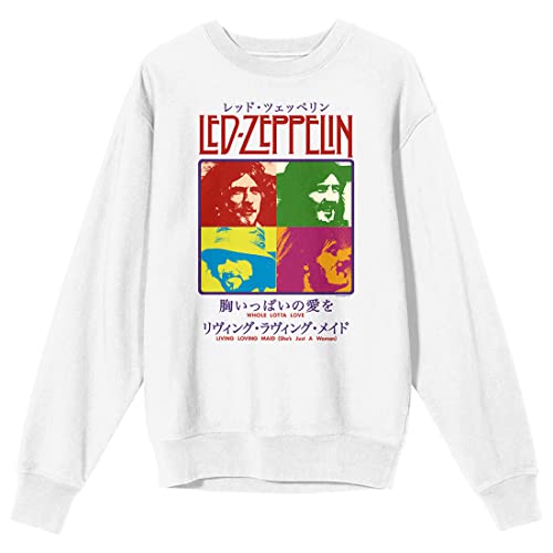 Bioworld Led Zeppelin Colorful Band Member Squares Crew Neck Long Sleeve White Adult Sweatshirt