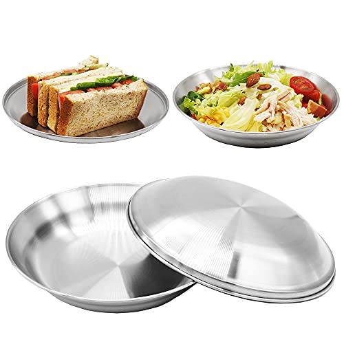 MANIPAM Premium Korean 304 Stainless Steel Plate Set (2 Plates + 2 Lids) – 8.3” Versatile Deep Dish for Meals & Prep – Durable, Lightweight & Stackable Dinnerware for Kids, Home, Camping