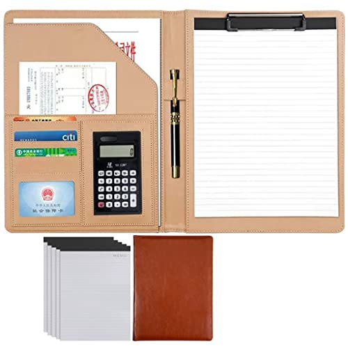 メモ帳付きA4会議フォルダー ポートフォリオオーガナイザーフォルダー A4レターサイズ 320x245x35mm PUレザークリップボード マルチカラー(Brown,12 Bit 5*note pad)