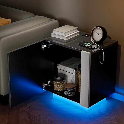 Cozy Castle CWG-325-1 Led Nightstand Set Of 2, High Gloss Night Stand With Charging Station And Storage Cabinet, Modern Bedside Table For Bedroom thumb #2