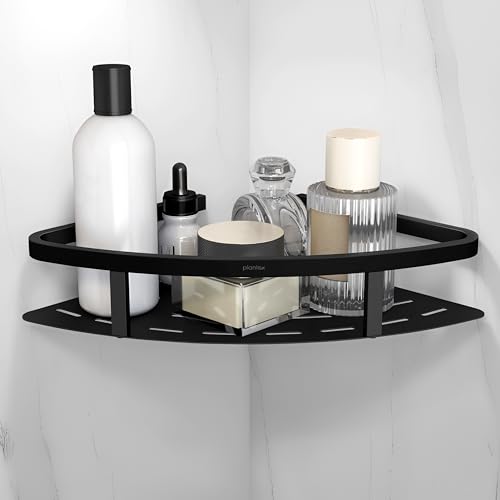 Image of Plantex 304 Grade Stainless Steel Bathroom Shelf for Wall Corner /Bathroom Stand for Wall / /Storage Organizer (9x9 inches, Black)