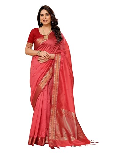 Image of Sidhidata Women's Cotton Silk Jacquard Boardered Saree With Unstitched Blouse Piece (Kalyani)