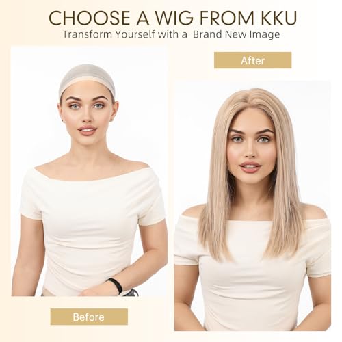 Image of KKU 5x5 Lace Front Human Hair Wig,Real Hair Wigs for Women,Glueless,Non-Slip Silicone Pads and Skin-Friendly Cap(16 Inch, Blonde)