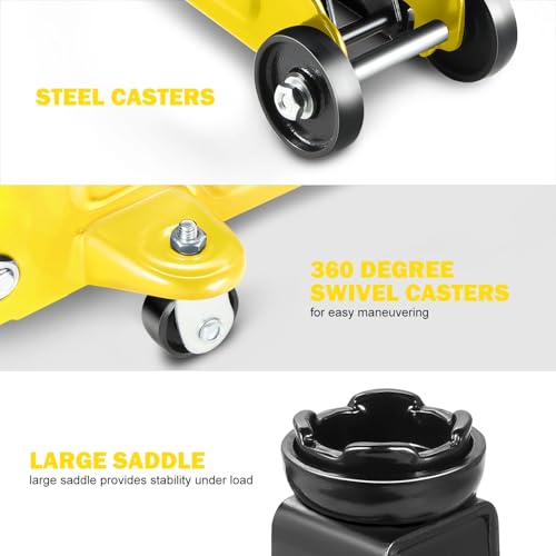 Image of PM PERFORMOTOR Low Profile Hydraulic Trolley Service /Floor Jack, 2 Ton (4000 lbs) Capacity, Lifting Range 5.1 inch-13 inch, Yellow,PM-TOL-FJ20-YL