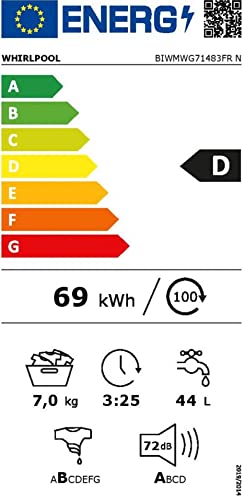 WHIRLPOOL Lave linge Tout intégrable 7 Kg 1400 trmn BIWMWG71483FRN - vue 9
