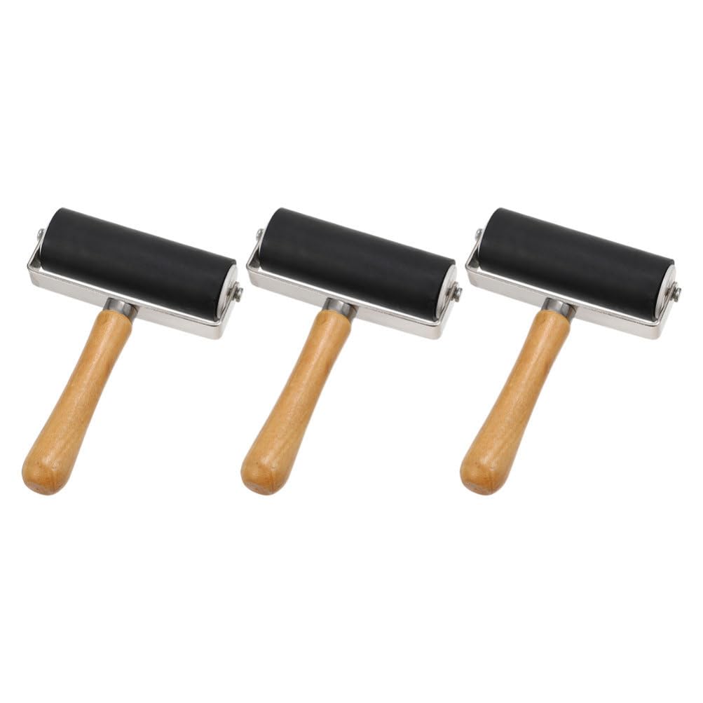 VILLCASE 3pcs Rubber Roller Brayers for Crafting Art Craft Roller Ink Roller Tool for Printmaking Glue Block Wallpaper Vinyl Stamping Gluing