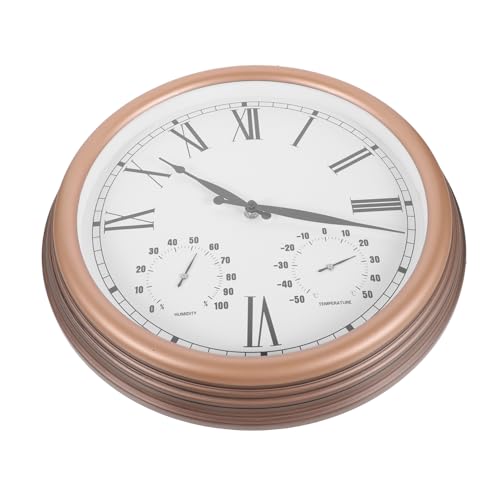 OUNONA Outdoor Wall Clock with Thermometer Hygrometer Garden Decor Easy to Read Numbers for Patio Garden Silent Non Ticking Design Present for Housewarming