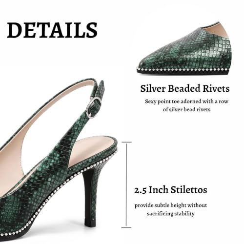 Image of YODEKS Slingback Heels for Women Pointy Toe Beaded Heels Close Toe Kitten Heel Pumps 2.5 Inch Stiletto Pumps Wedding Party Dressy Shoes