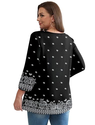Image of OFEEFAN 3 /4 Length Sleeve Womens Tops 2026 Blouses for Women Dressy Casual Fashion Clothing V Neck Babydoll Tops Fall Outfits