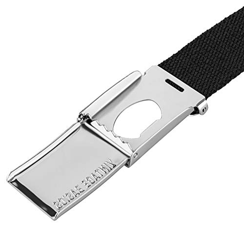 VINTAGE BASICS Unisex Stoffgürtel 130cm lang - 3,8cm breit - Herren und Damen Gürtel - Stufenlos verstellbarer Canvas Belt - Metallschnalle Schwarz