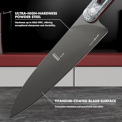 Image of Japanese Chef Knife 8 Inch: ZDF-905 Powder Steel, Ultra Sharp Kitchen Knife, Full Tang Professional Chef Knife with Interchangeable Laser-Engraved Handles, Purism Series