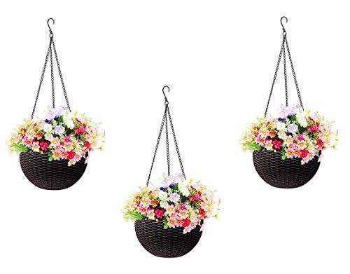Image of Go Hooked Plastic Hanging Pot, Dark Brown, Pot Diameter- 7.1 Inch, Pot Height-4.8 Inch, Pot Thickness-3 mm, Chain Length-13 inch Approx., 3 Pieces