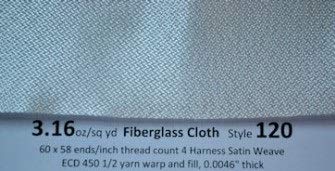 3.1 oz Fiberglass Cloth, 16.5" Wide, 4HS Crowfoot Weave, Style 120, 3 Yd Roll