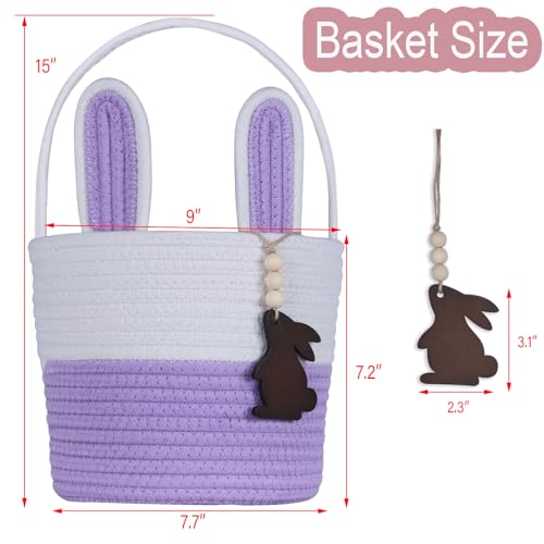 Image of Easter Basket Empty Easter Basket for Girls Easter Baskets for Kids Boys Girls with Bunny Tag Egg Gifts Toddler Teens Babys First Easter with Handle Purple