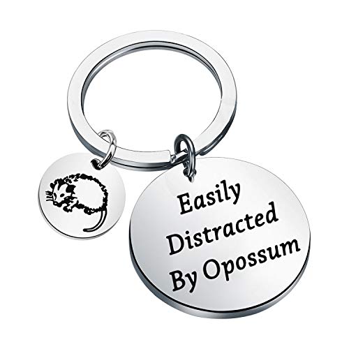 Funny Opossum Gift Opossum Lover Gift Easily Distracted By Opossums Keychain Wildlife Rescue Gift (Distracted By Opossums Keychain)