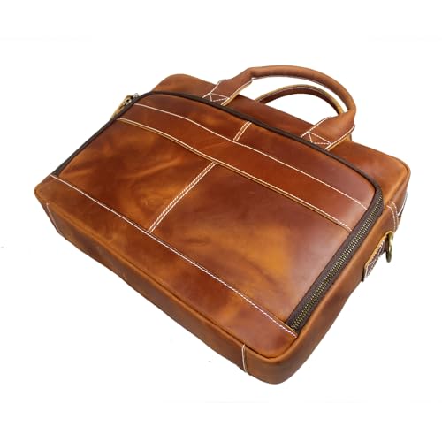 16" Full Grain Leather Briefcase Laptop Bag Shoulder Messenger Bag Classic Handbag for Business or Travel3